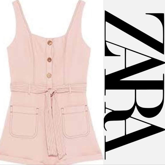 Zara linen cotton playsuit one piece romper xs - Picture 1 of 14